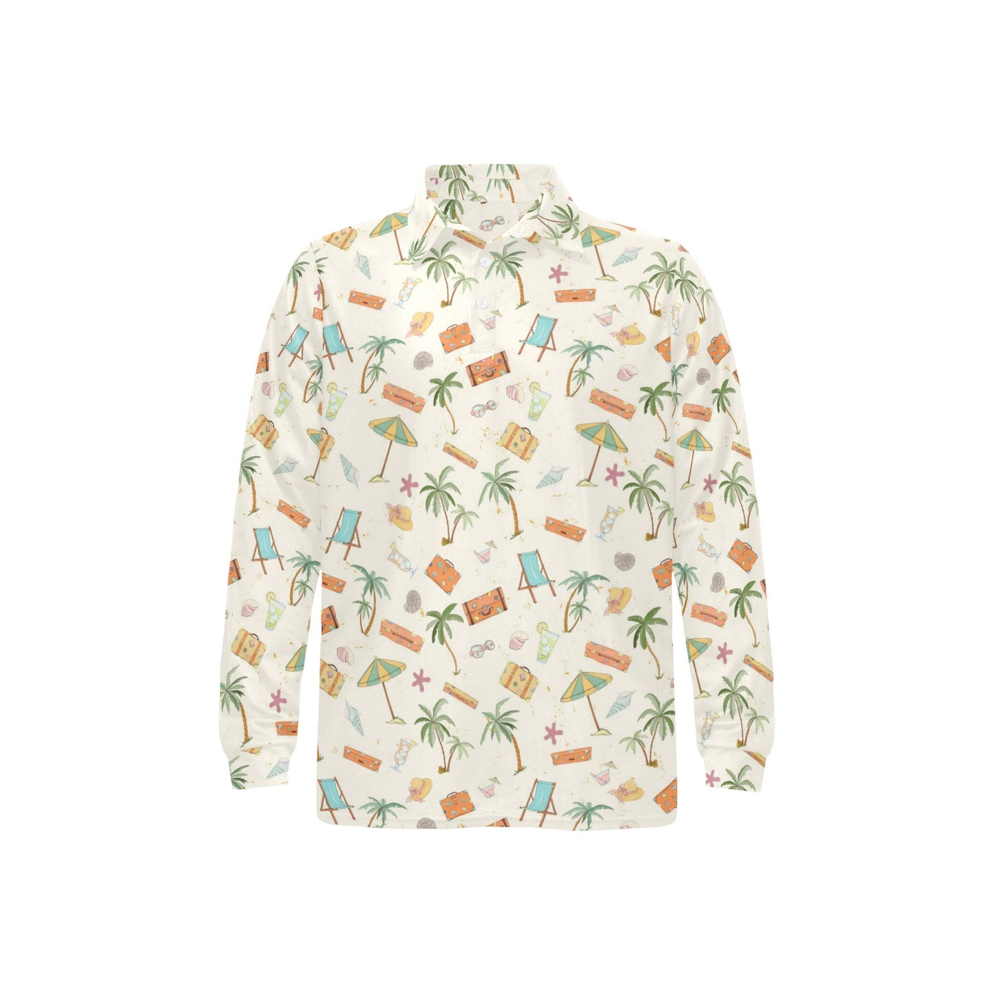 Beach Themed Pattern Print Design 05 Long Sleeve Polo Shirt For Men's
