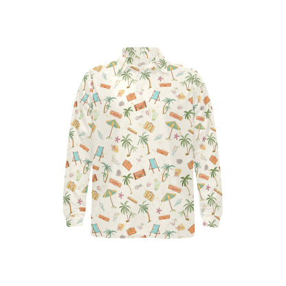 Beach Themed Pattern Print Design 05 Long Sleeve Polo Shirt For Men's