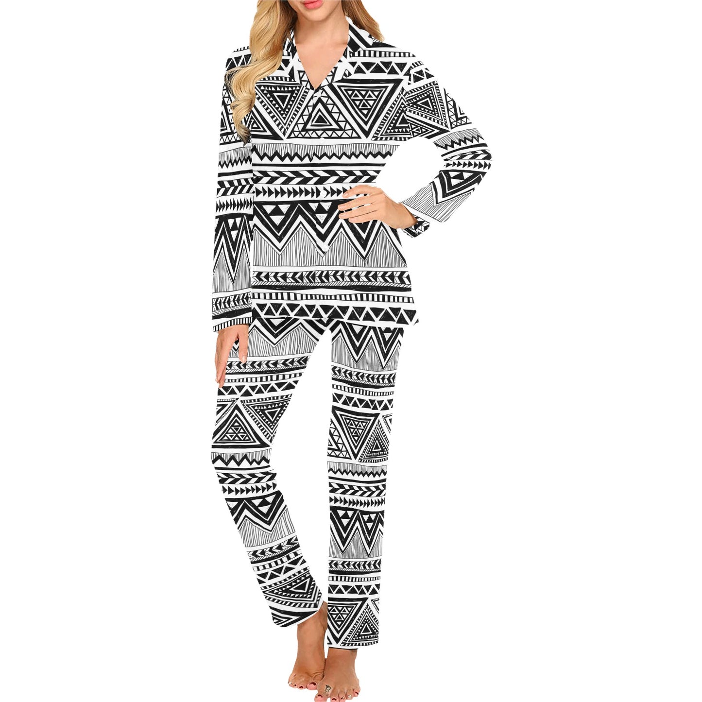 Draw Tribal Aztec Women's Long Pajama Set