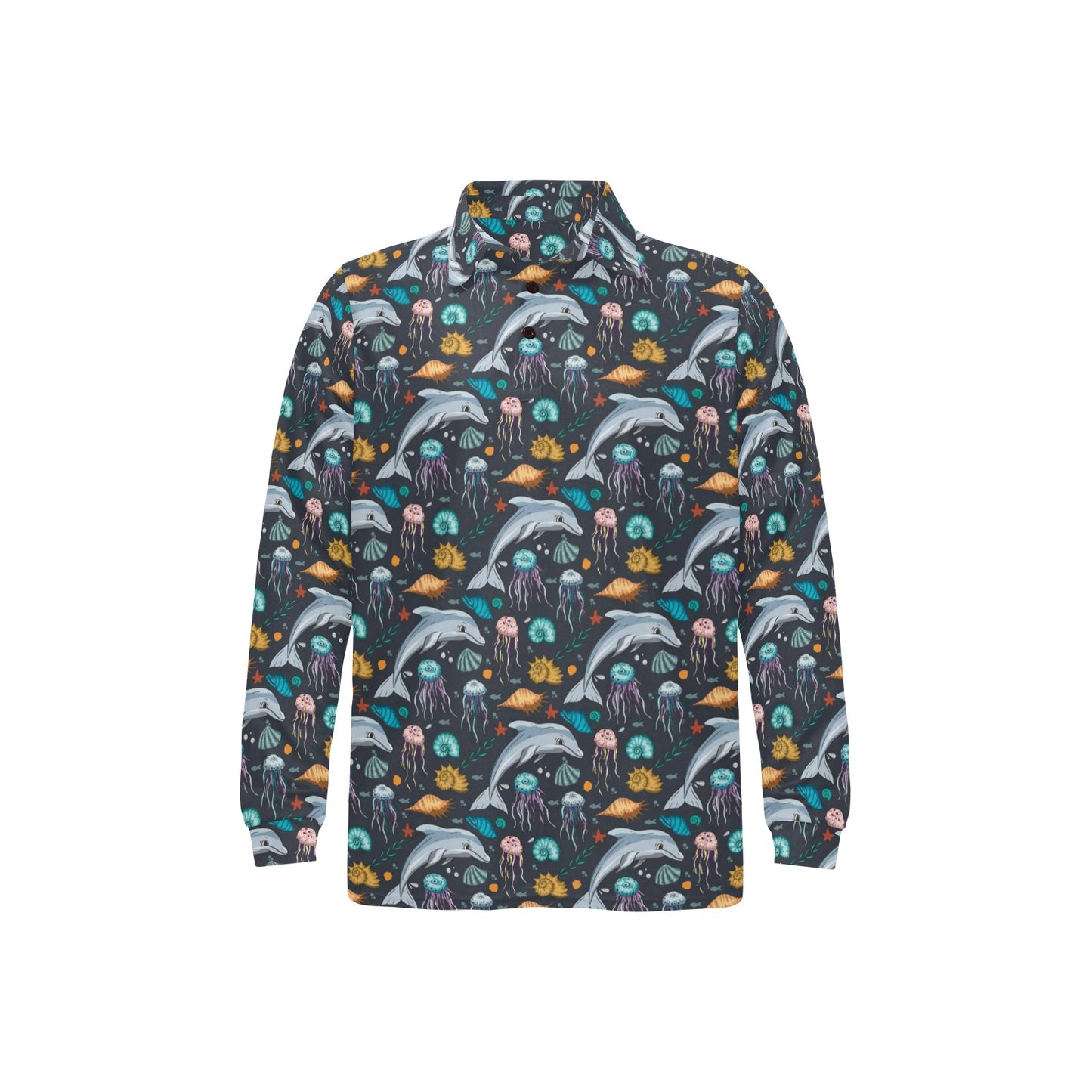 Underwater Dolphin Print Design LKS304 Long Sleeve Polo Shirt For Men's