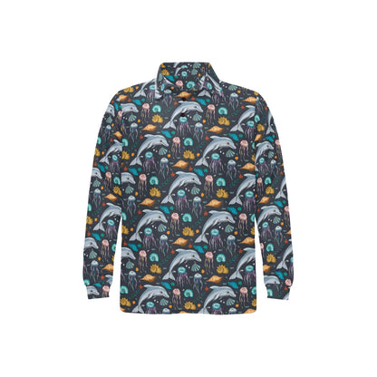 Underwater Dolphin Print Design LKS304 Long Sleeve Polo Shirt For Men's