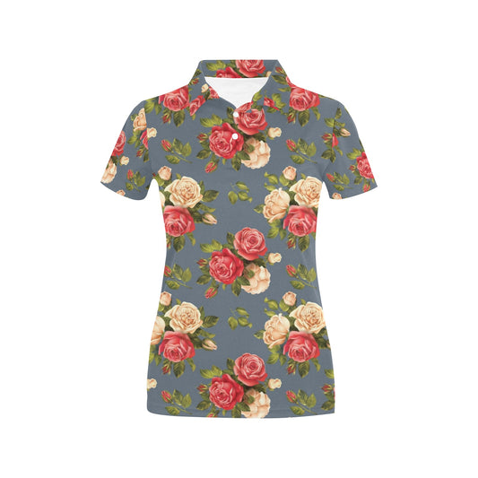 Rose Pattern Print Design RO017 Women's Polo Shirt