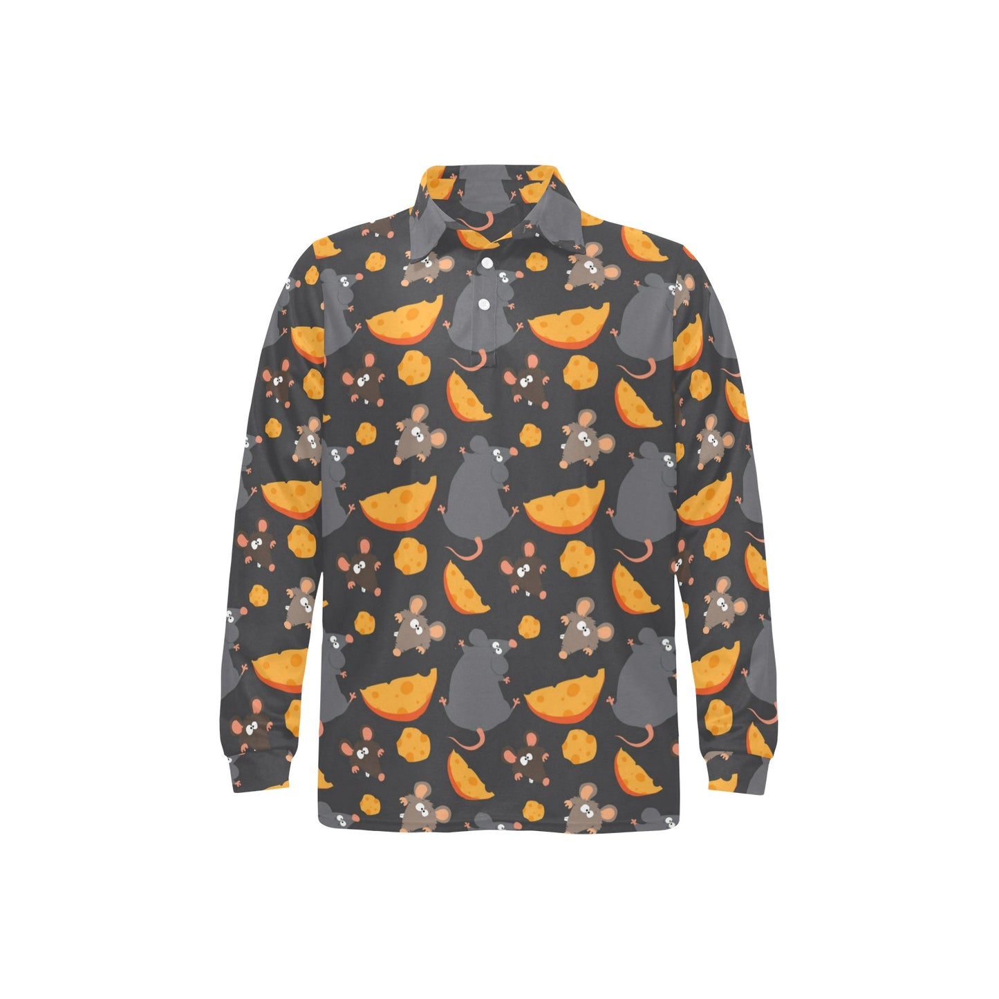 Rat Pattern Print Design 04 Long Sleeve Polo Shirt For Men's