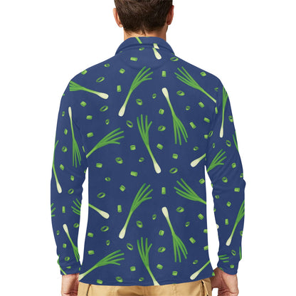 Leek Pattern Print Design 02 Long Sleeve Polo Shirt For Men's