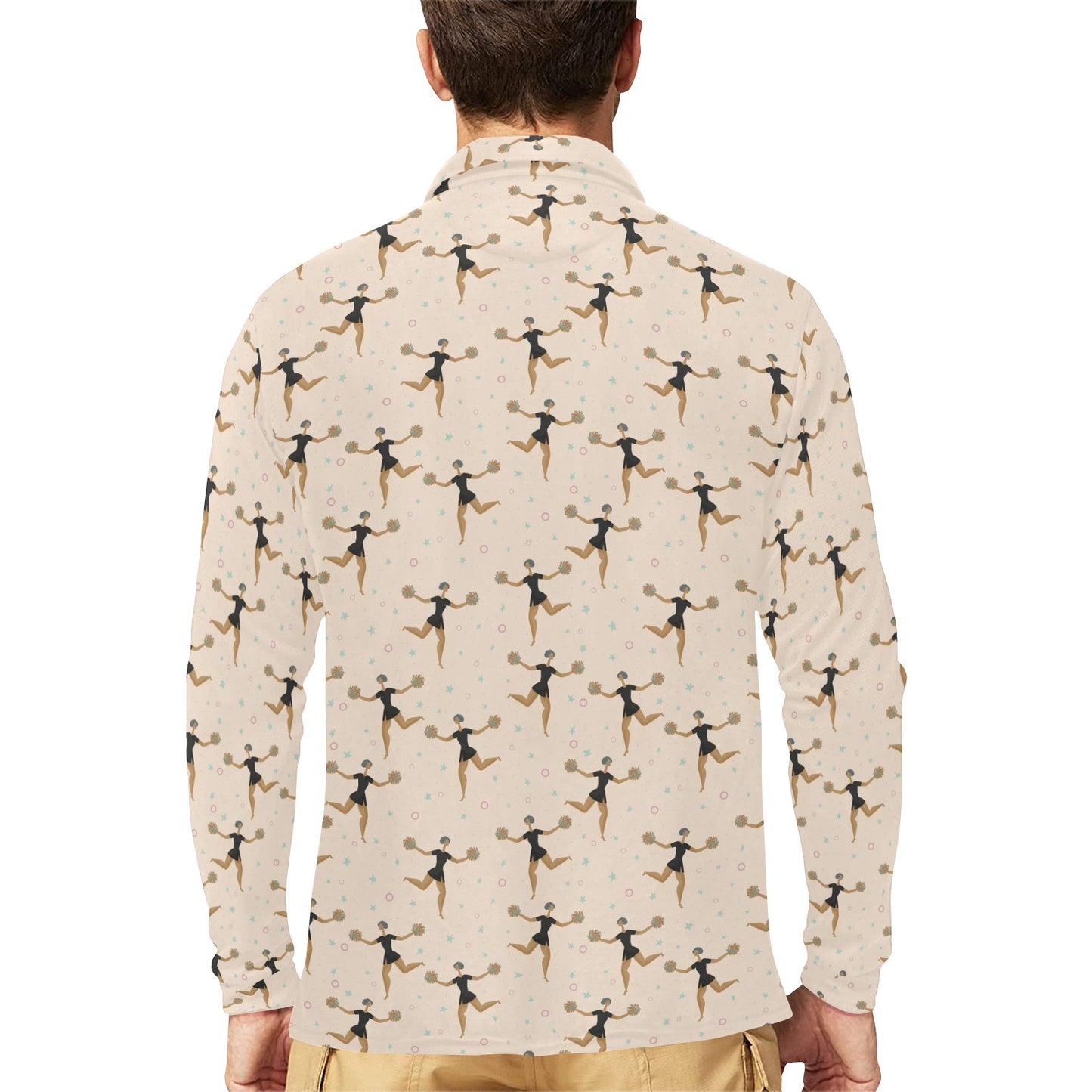 Cheerleader Pattern Print Design 03 Long Sleeve Polo Shirt For Men's
