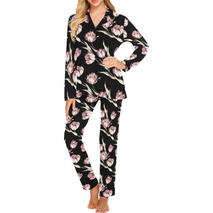 Tulip Pink Pattern Print Design TP02 Women's Long Pajama Set