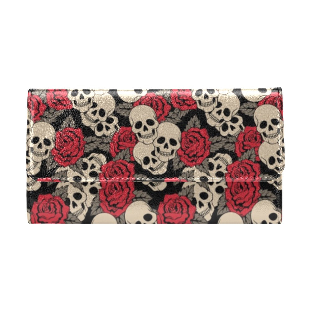 Skull And Roses Print Design LKS301 Women's Trifold Wallet