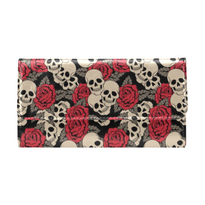 Skull And Roses Print Design LKS301 Women's Trifold Wallet