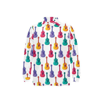 Acoustic Guitar Print Design LKS406 Long Sleeve Polo Shirt For Men's