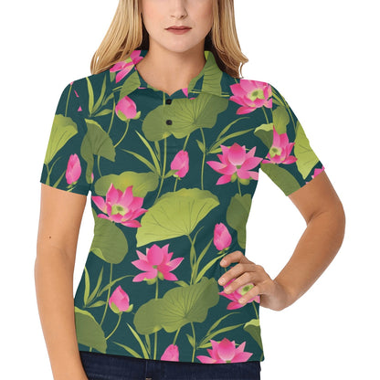 Water Lily Pattern Print Design WL09 Women's Polo Shirt