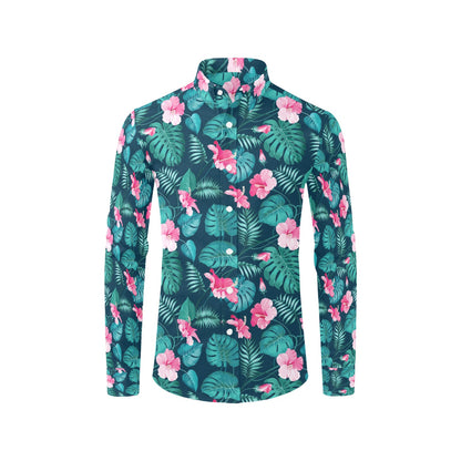 Summer Floral Print Design LKS301 Men's Long Sleeve Dress Shirt