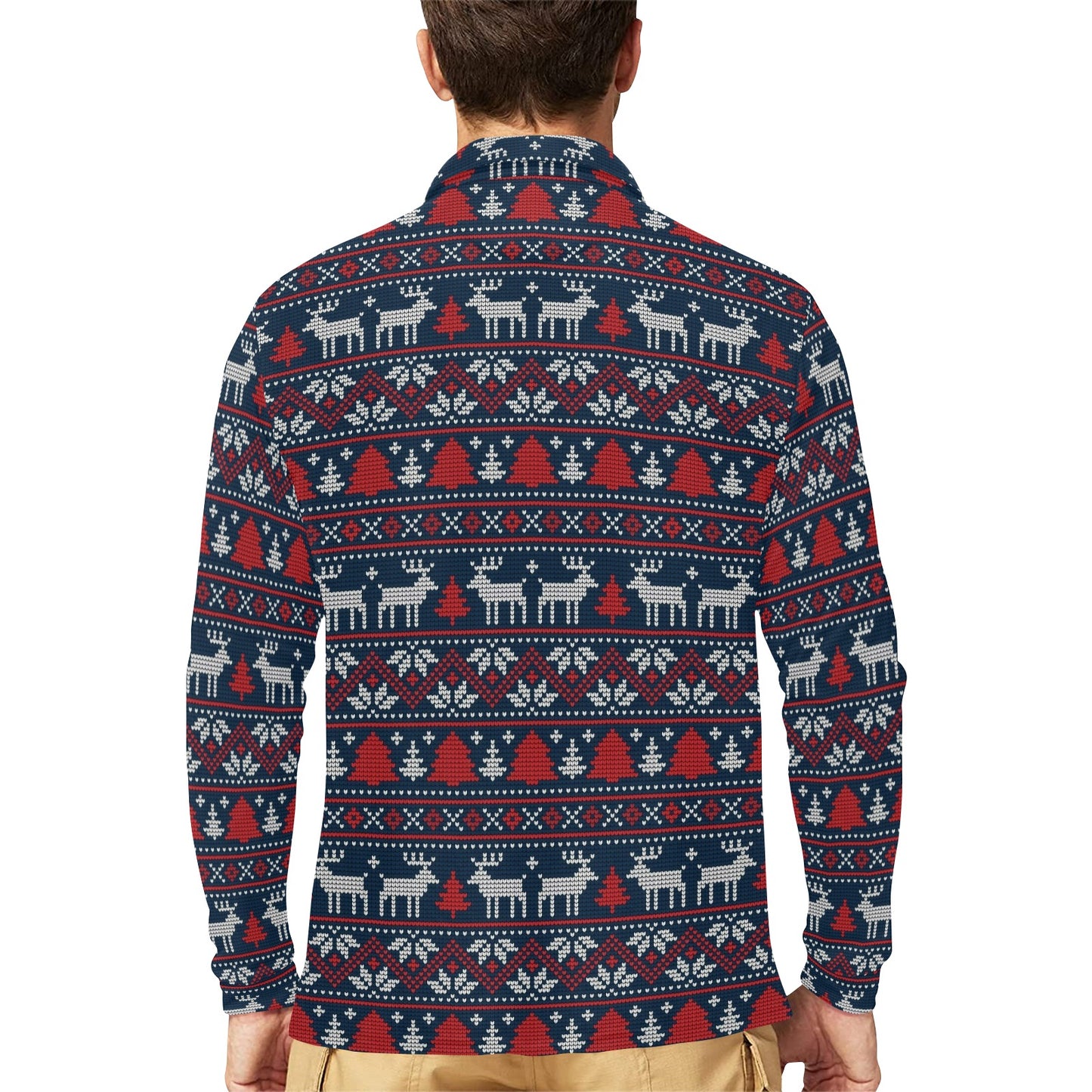 Reindeer Print Design LKS405 Long Sleeve Polo Shirt For Men's