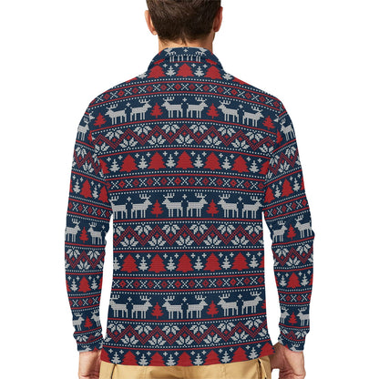 Reindeer Print Design LKS405 Long Sleeve Polo Shirt For Men's