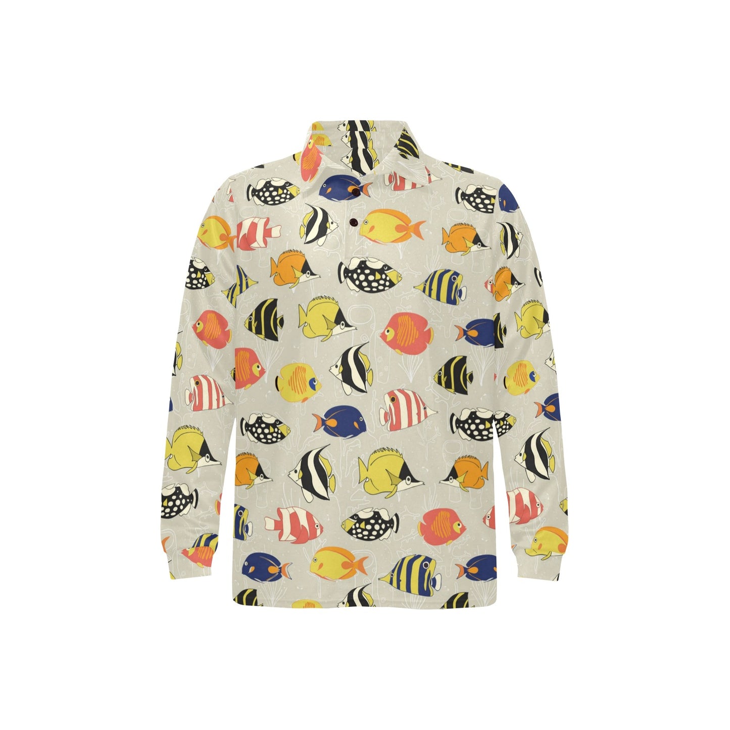 Angelfish Print Design LKS401 Long Sleeve Polo Shirt For Men's