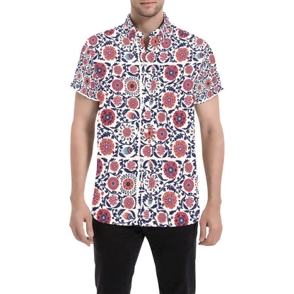 Suzani Print Design LKS304 Men Short Sleeve Button Up Shirt