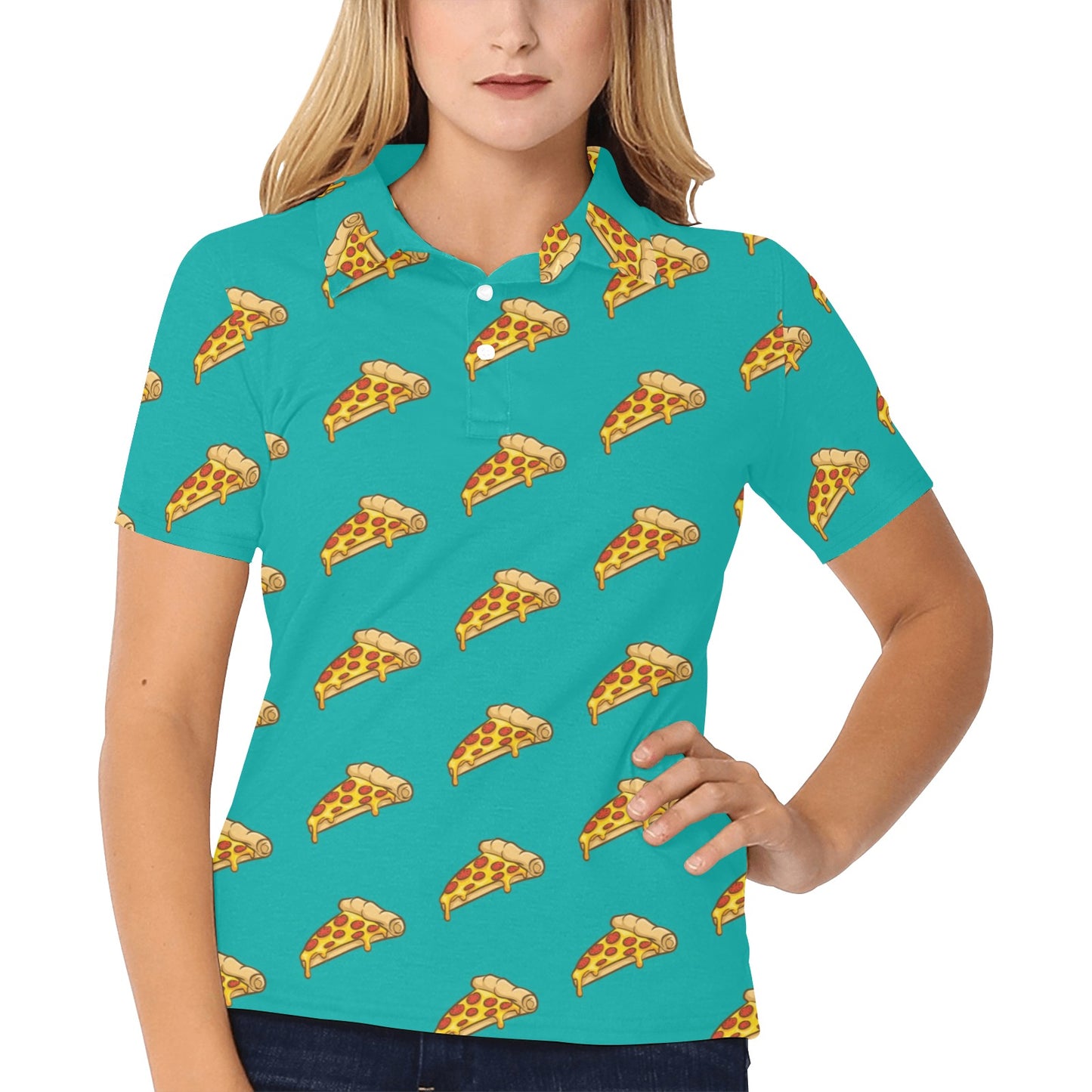 Pizza Pattern Print Design A03 Women's Polo Shirt