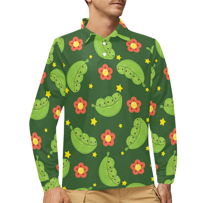Peas Pattern Print Design A01 Long Sleeve Polo Shirt For Men's