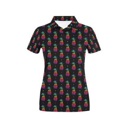 Pineapple Rainbow Dot Print Women's Polo Shirt