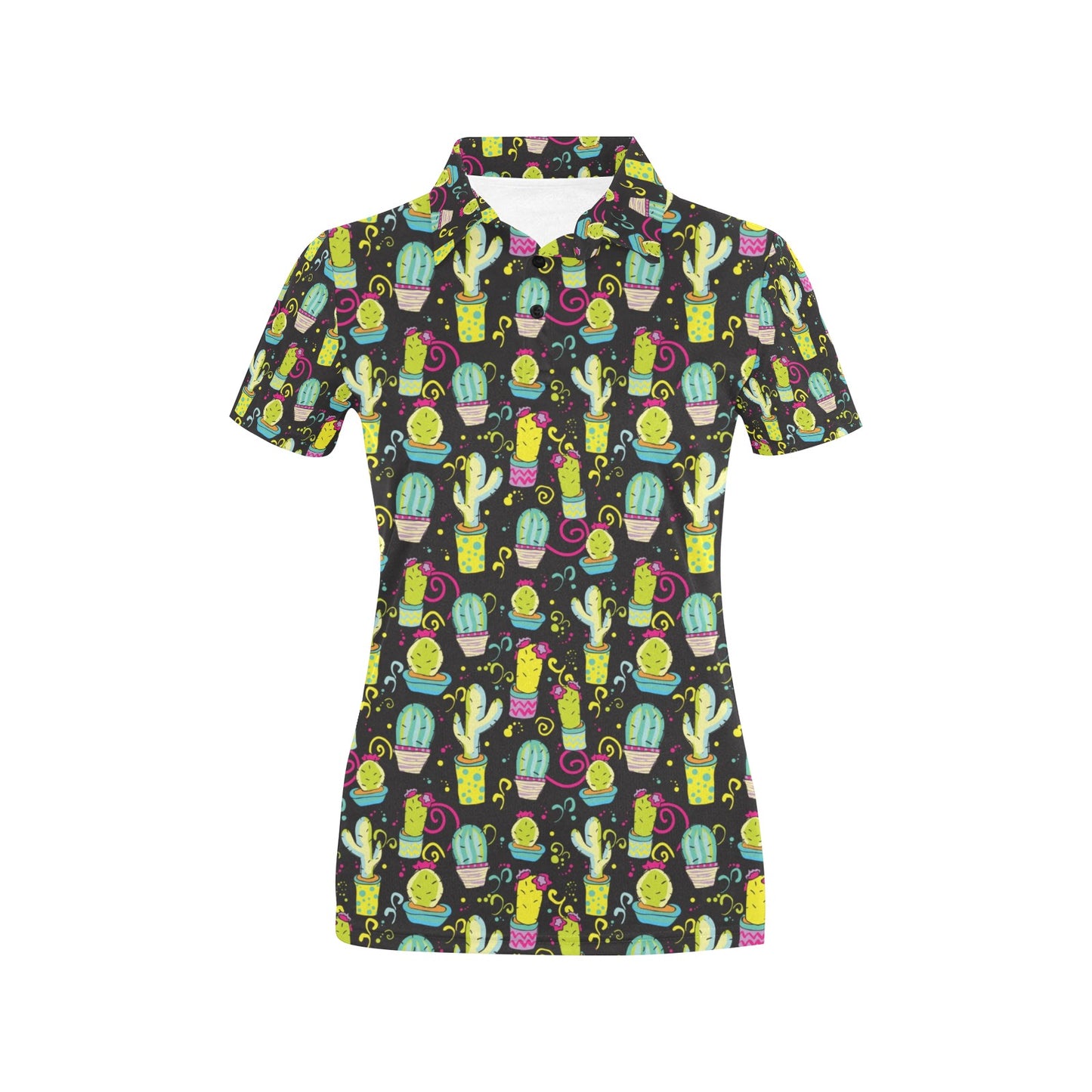 Cactus Neon Style Print Pattern Women's Polo Shirt