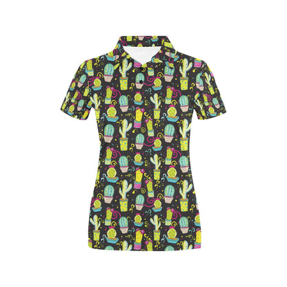 Cactus Neon Style Print Pattern Women's Polo Shirt