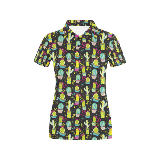 Cactus Neon Style Print Pattern Women's Polo Shirt