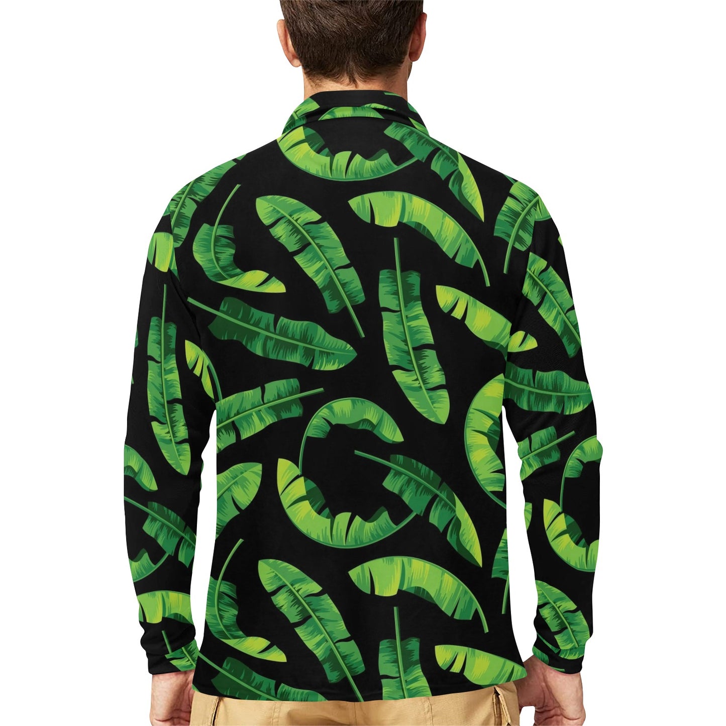 Banana Leaf Pattern Print Design BL02 Long Sleeve Polo Shirt For Men's