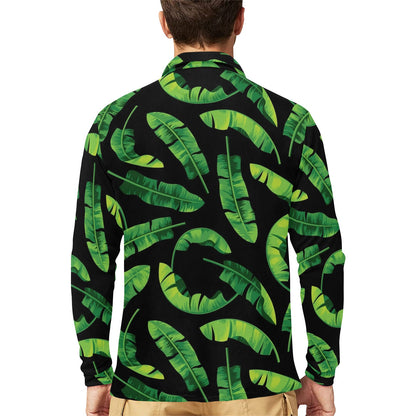 Banana Leaf Pattern Print Design BL02 Long Sleeve Polo Shirt For Men's