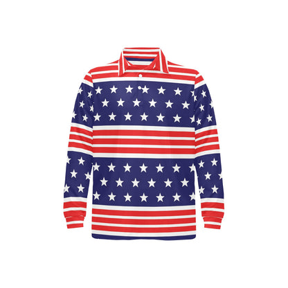Patriotic Pattern Print Design A04 Long Sleeve Polo Shirt For Men's