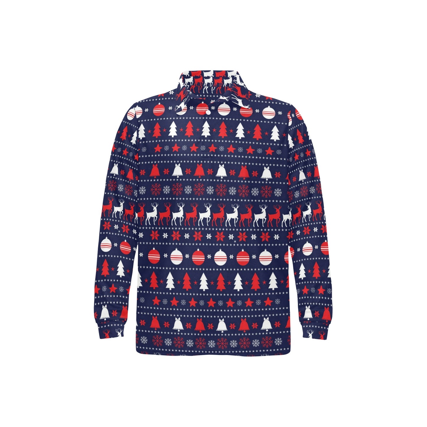 Reindeer Print Design LKS404 Long Sleeve Polo Shirt For Men's