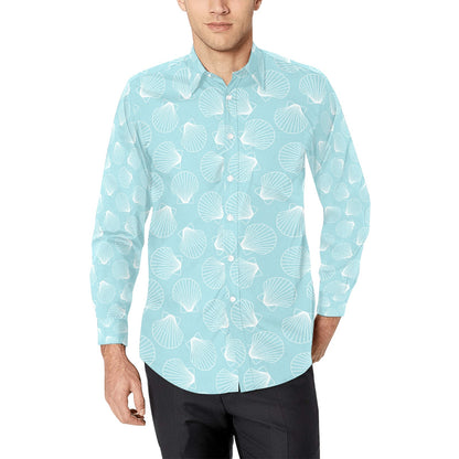Seashell Print Design LKS3010 Men's Long Sleeve Dress Shirt