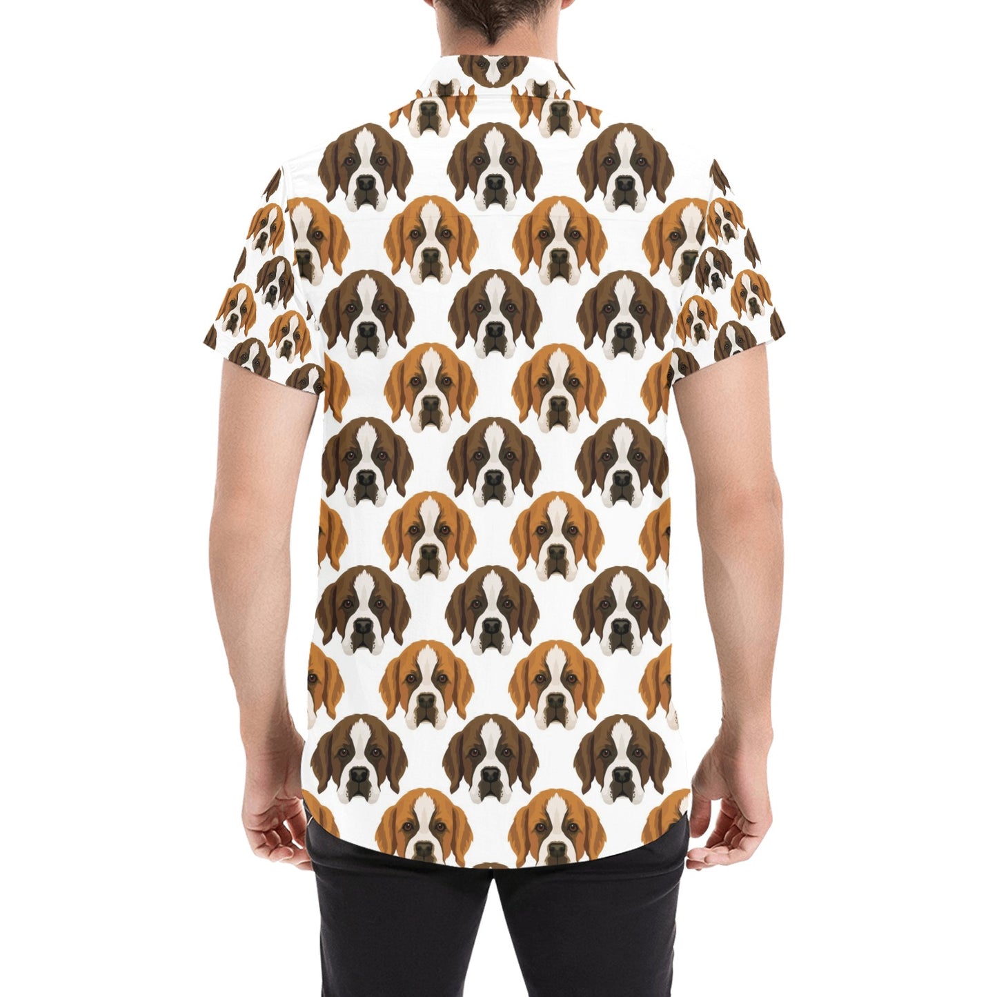 St Bernards Print Design LKS301 Men Short Sleeve Button Up Shirt