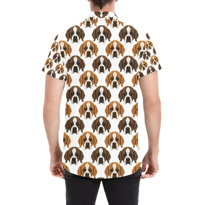 St Bernards Print Design LKS301 Men Short Sleeve Button Up Shirt