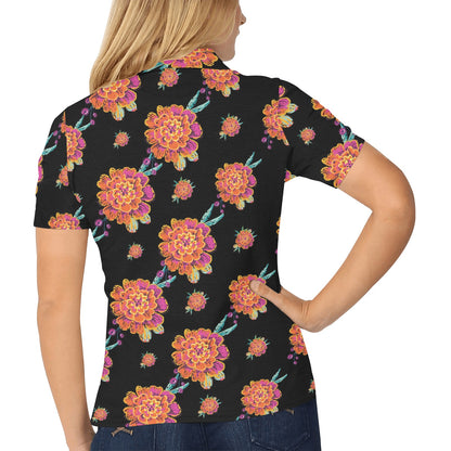 Marigold Pattern Print Design 01 Women's Polo Shirt