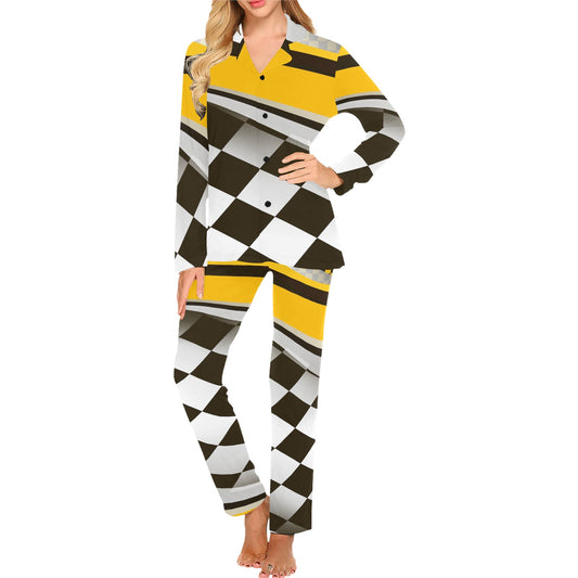 Checkered Flag Racing Style Women's Long Pajama Set