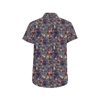 Creepy Graveyard Print Design LKS301 Men Short Sleeve Button Up Shirt