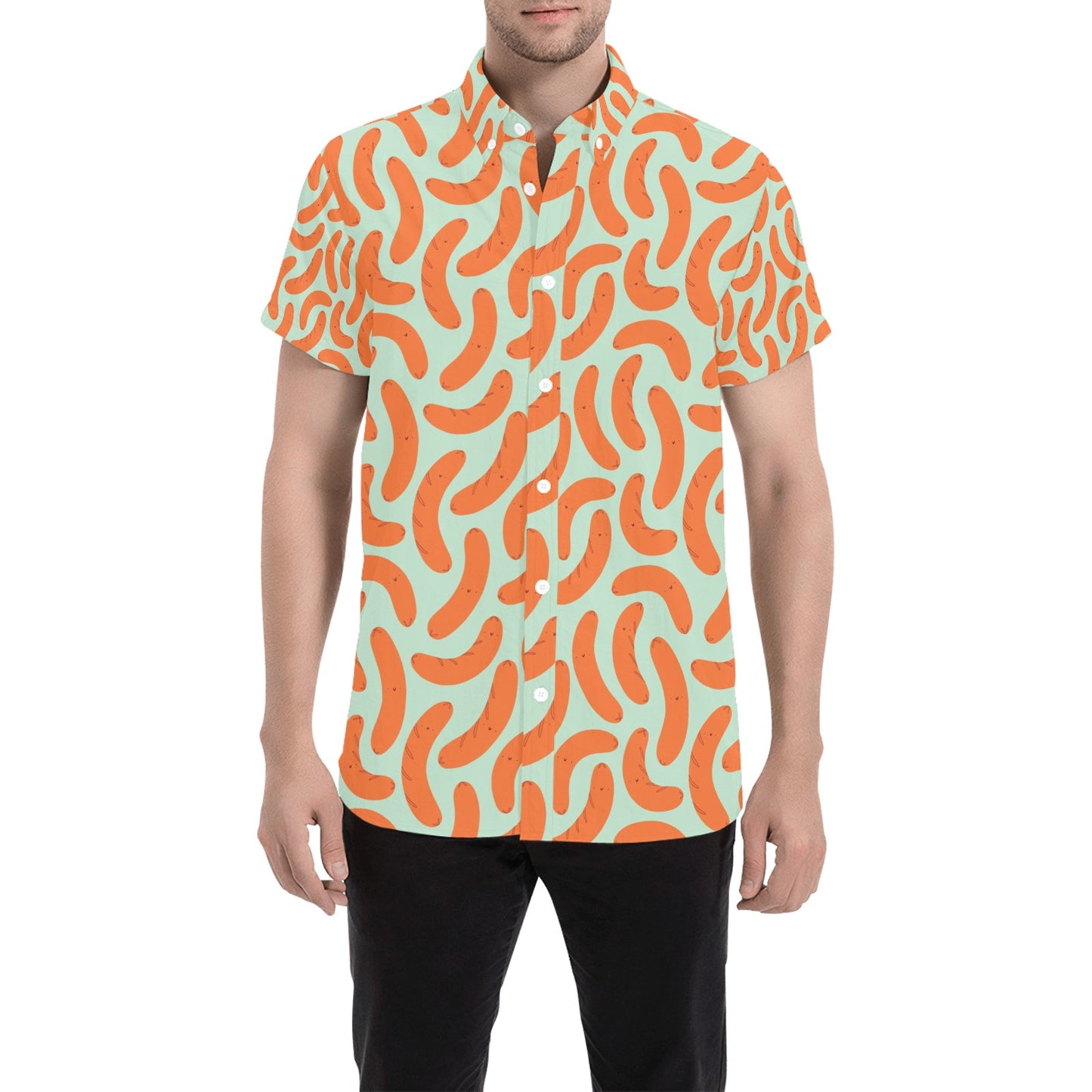 Sausage Print Design LKS304 Men Short Sleeve Button Up Shirt