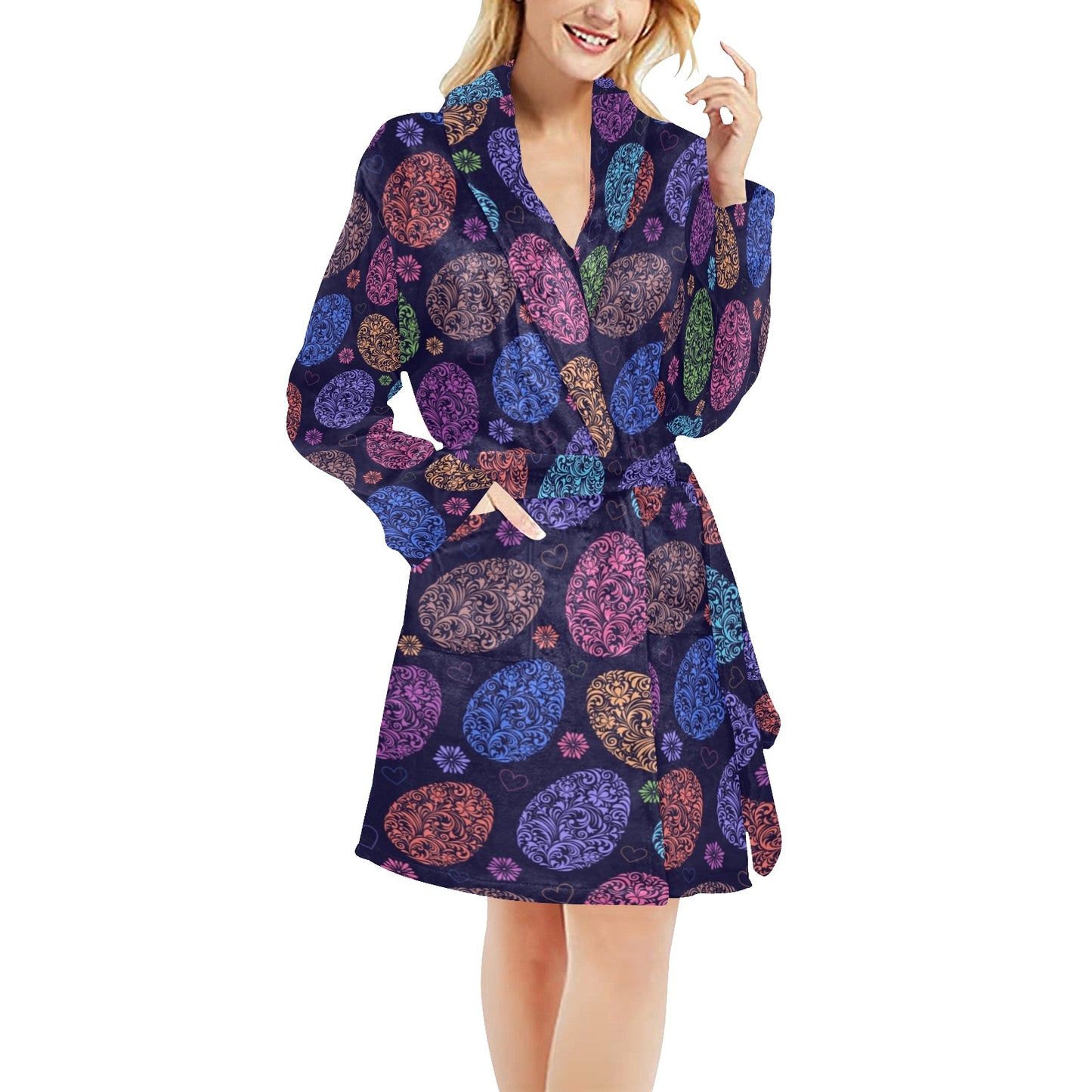 Easter Eggs Pattern Print Design RB012 Women's Fleece Robe