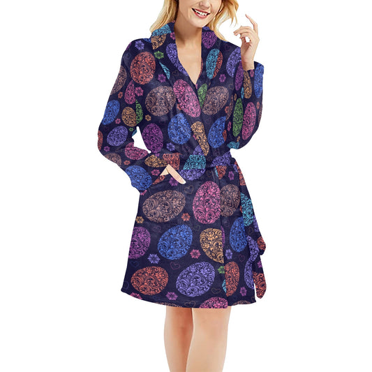 Easter Eggs Pattern Print Design RB012 Women's Fleece Robe