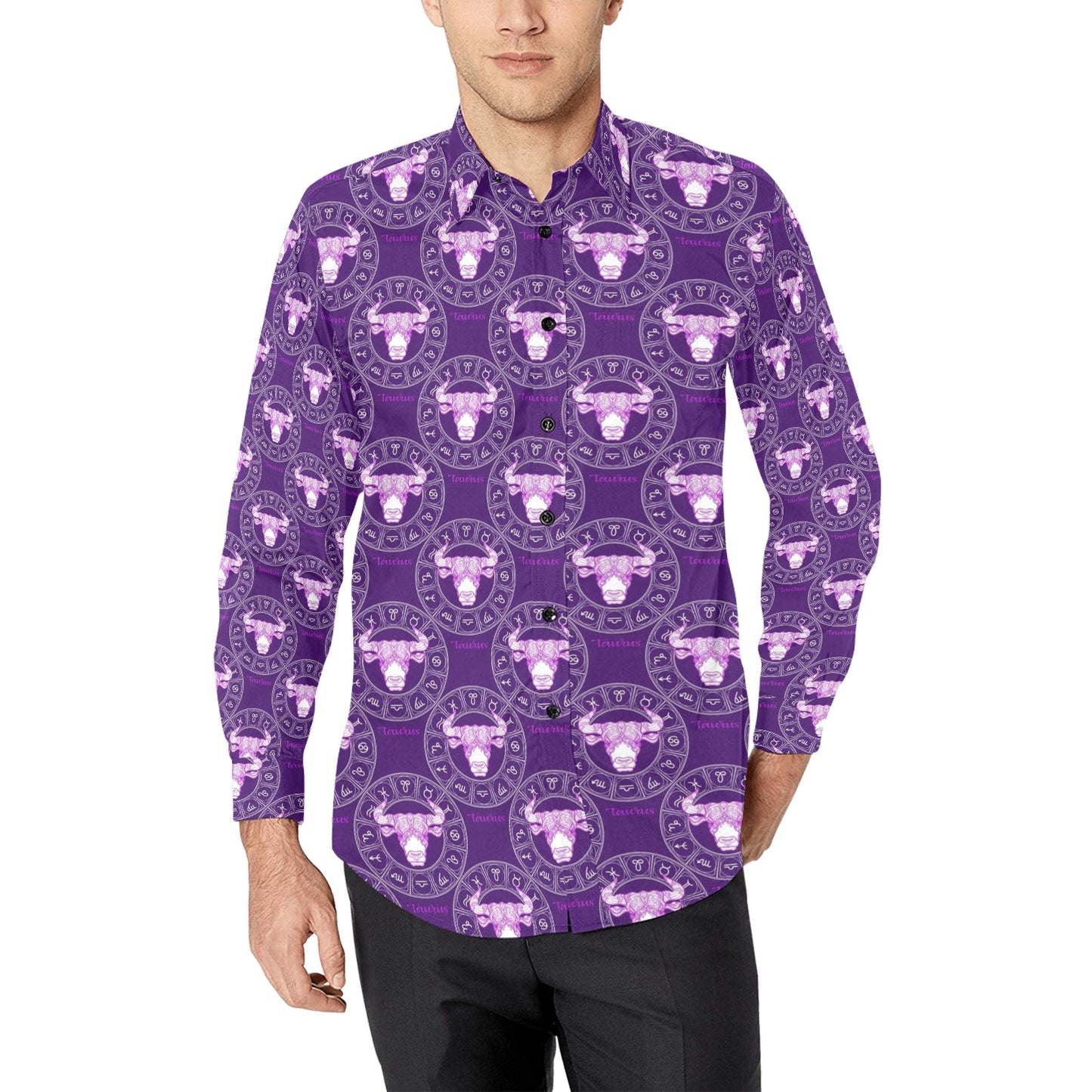 Taurus Print Design LKS303 Men's Long Sleeve Dress Shirt