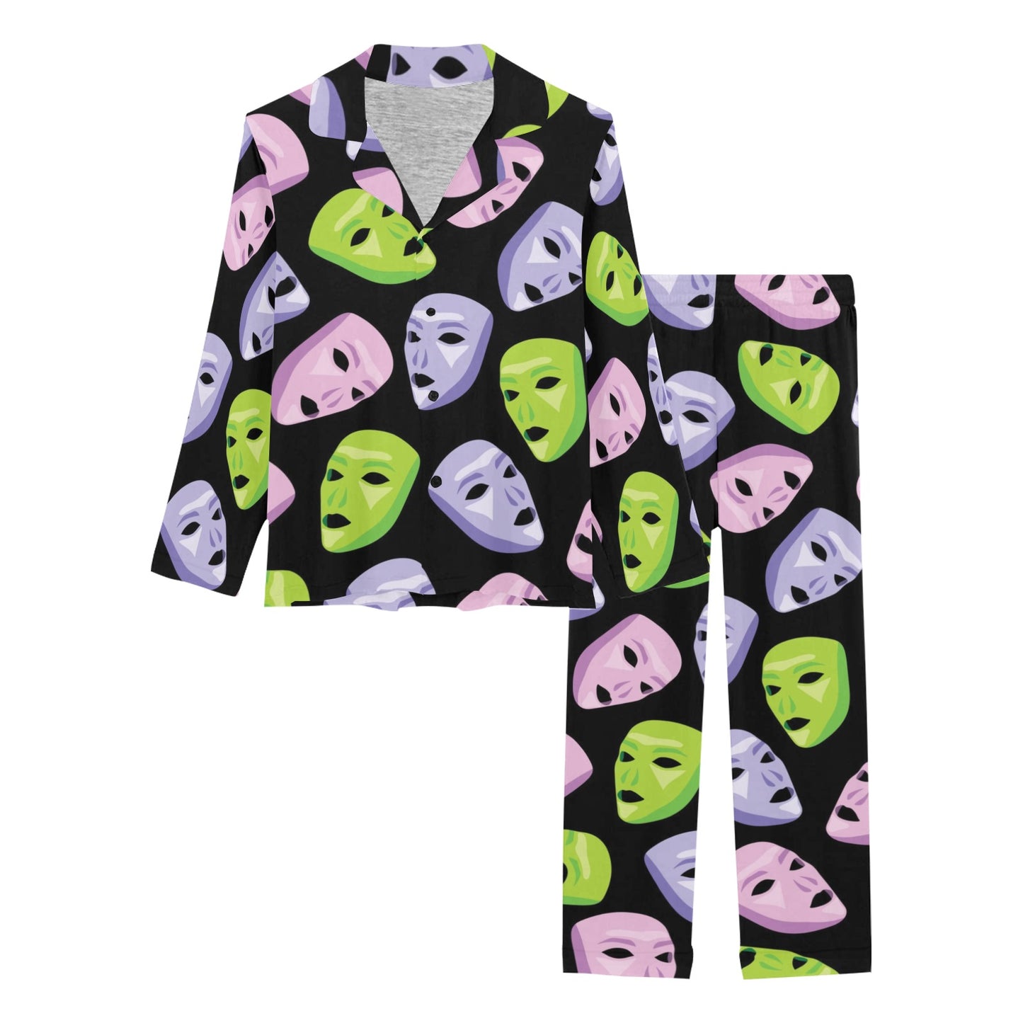 Acting Mask Pattern Print Design 04 Women's Long Pajama Set