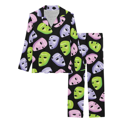 Acting Mask Pattern Print Design 04 Women's Long Pajama Set