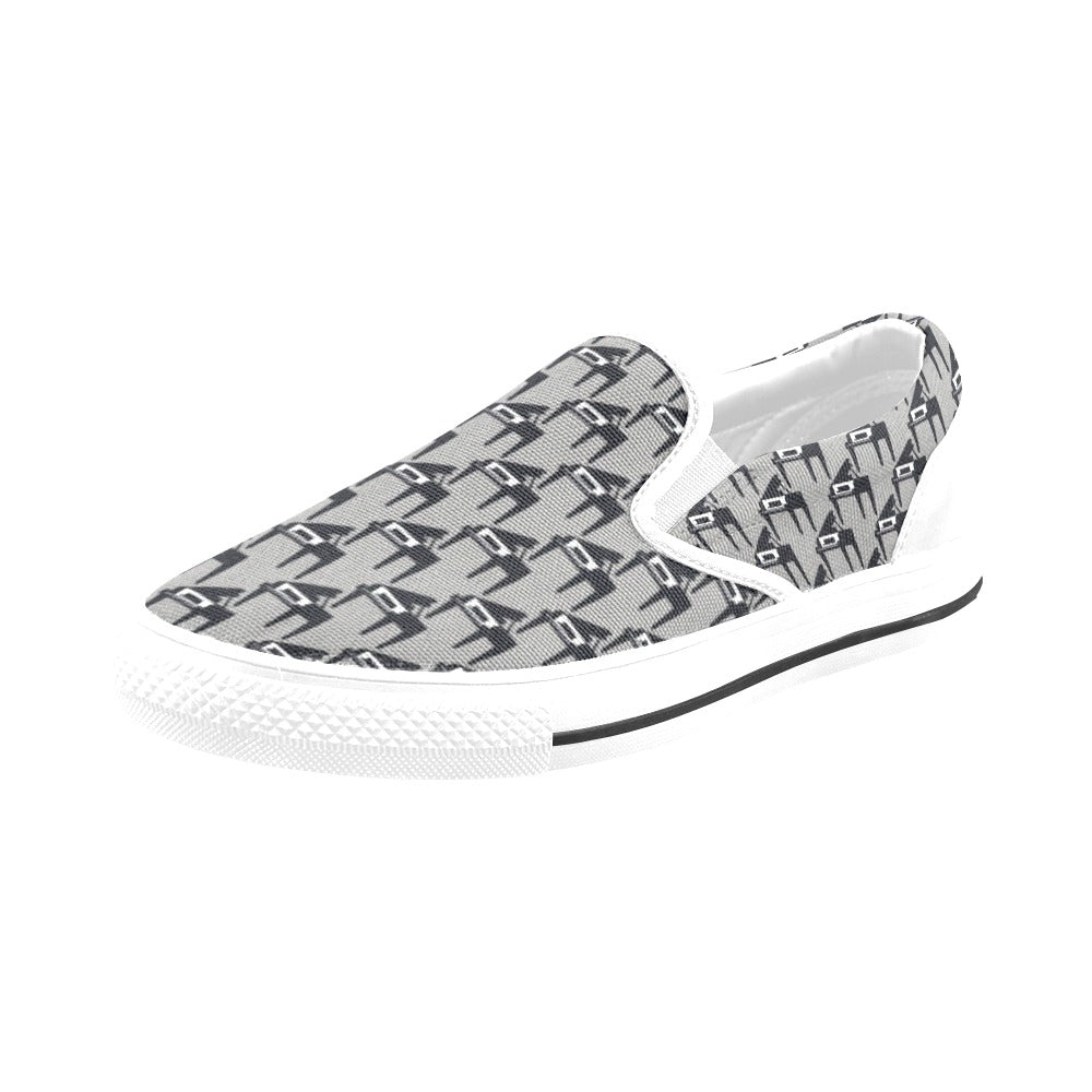 Piano Print Design LKS404 White Slip Ons Canvas Women's Shoes