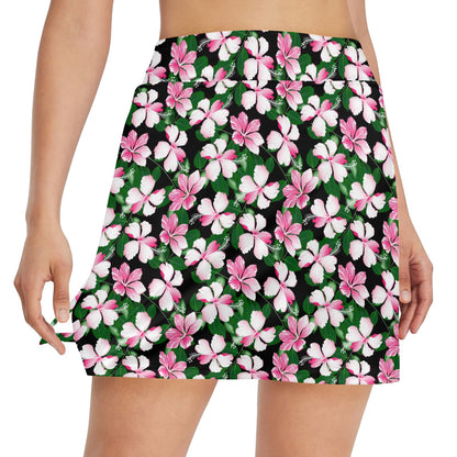 Hibiscus Pink Flower Hawaiian Print 17" Golf & Pickleball Skort with Pockets