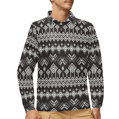 Tribal Pattern Print Design LKS304 Long Sleeve Polo Shirt For Men's