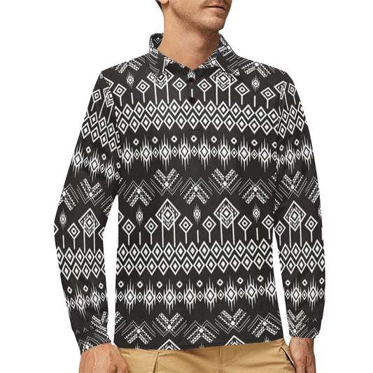 Tribal Pattern Print Design LKS304 Long Sleeve Polo Shirt For Men's