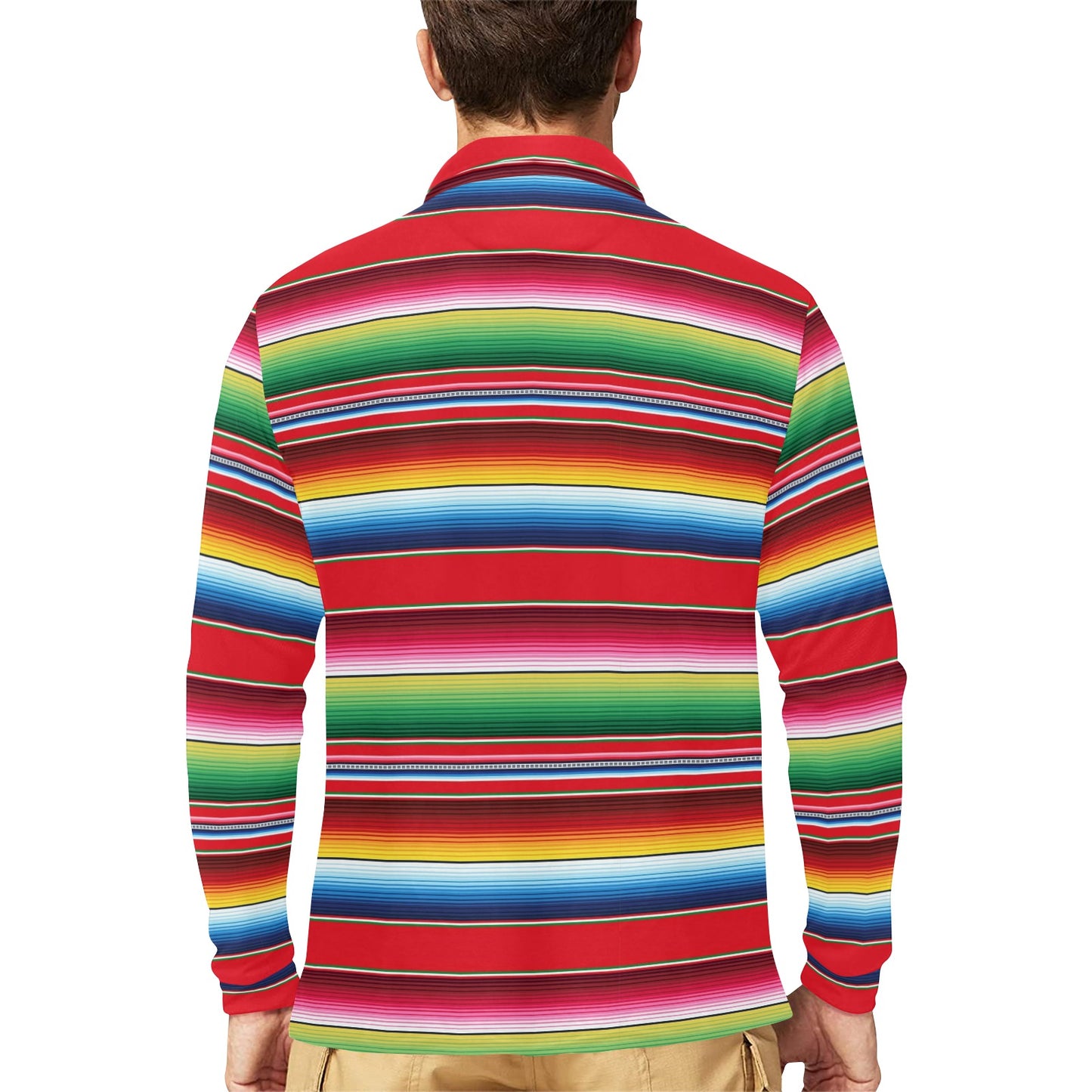 Serape Pattern Long Sleeve Polo Shirt For Men's
