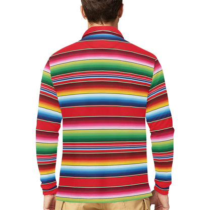 Serape Pattern Long Sleeve Polo Shirt For Men's