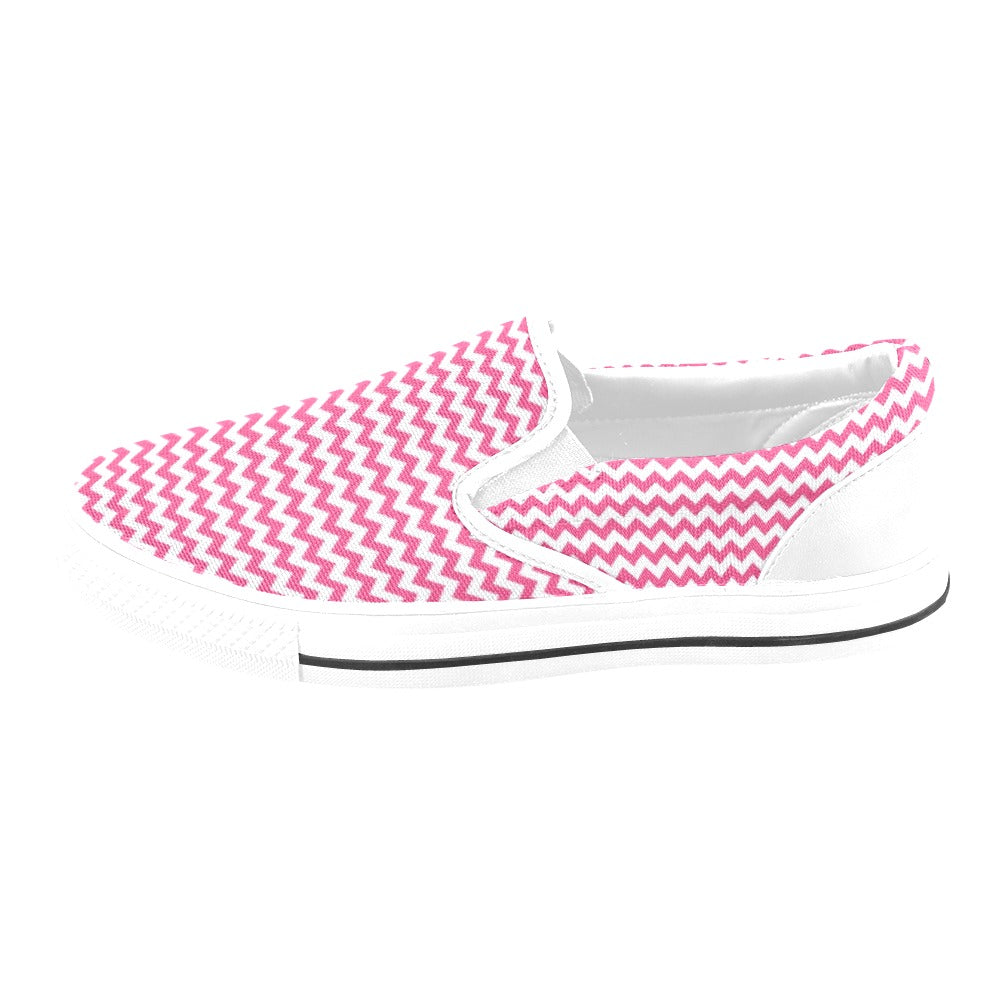 Chevron Print Design LKS402 White Slip Ons Canvas Women's Shoes