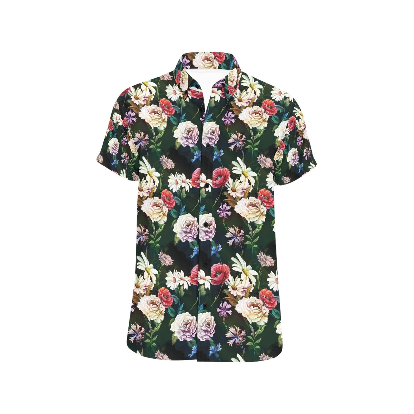 Summer Floral Print Design LKS303 Men Short Sleeve Button Up Shirt