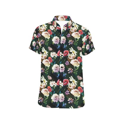 Summer Floral Print Design LKS303 Men Short Sleeve Button Up Shirt